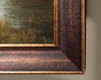 Cornice porta TV dorata in marrone scuro realizzata a mano per TV Samsung, compatibile con TV TCL, Hisense Canvas, cornice porta TV in noce dorata, cornice porta TV