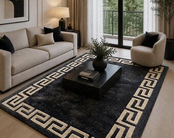 Modern Border artificial silk vegan rug