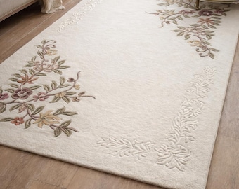 Hand-Tufted Floral Elegant Neutral Area Rug| custom made rug