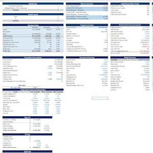 May include: A spreadsheet with multiple sections and data tables, including financial projections, income assumptions, and expense details. The document is organized with various headings and columns, presenting financial data in a structured format.