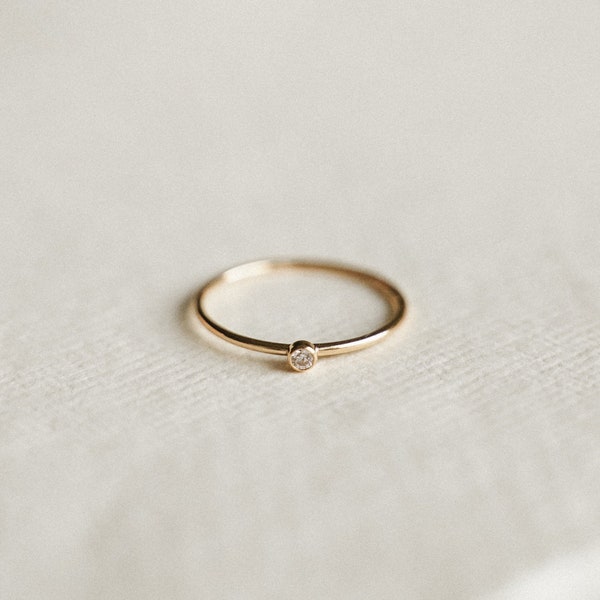 Dainty Solitaire Cubic Zirconia Stacking Ring - 14k Gold Filled Thin Ring - Minimalist Simple Everyday Ring