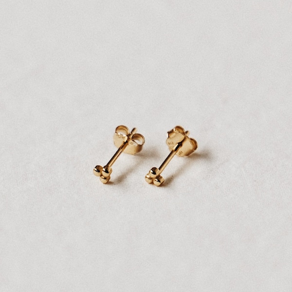 Tiny Trio Ball Earrings - Small Stud Earrings - Dainty Simple Everyday Earrings - 14k Gold - Cute Delicate Studs