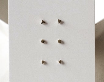 Tiny Stud Earrings Set of 3 Pairs (6) - Dainty Small Studs - Sterling Silver - Minimalist & Geometric