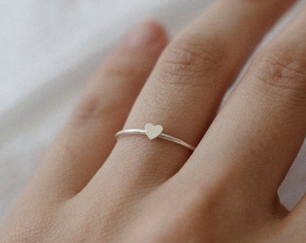 Tiny Heart Stacking Ring - Sterling Silver Dainty Thin Ring - Minimalist Simple Everyday Ring