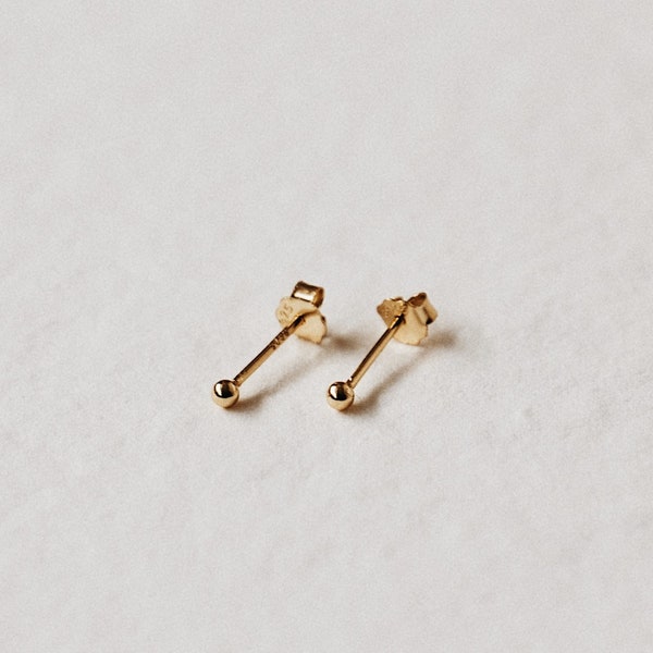 Tiny Ball Earrings - Small Stud Earrings - Dainty Simple Everyday Earrings - 14k Gold - Cute Delicate Studs