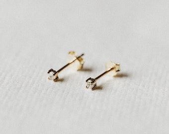 Tiny Cubic Zirconia Stud Earrings - Small Dainty Simple Everyday Earrings - 14k Gold - Cute Delicate Stud Earrings