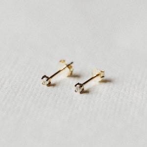Tiny Cubic Zirconia Stud Earrings - Small Dainty Simple Everyday Earrings - 14k Gold - Cute Delicate Stud Earrings