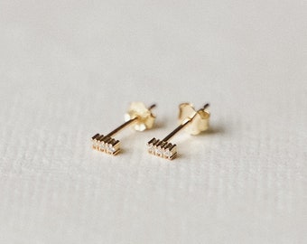 Tiny Bar Cubic Zirconia Stud Earrings - Small Dainty Everyday Earrings - 14k Gold - Cute Delicate Stud Earrings