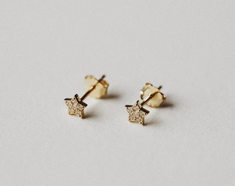 Star Stud Earrings - Simple Cubic Zirconia Earrings - Dainty & Minimalist Earrings - 14k Gold