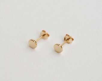 Circle Stud Earrings - Small Dot Minimalist Studs - Simple & Dainty Geometric Earrings - 14k Gold