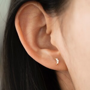 Moon Stud Earrings - Simple Cubic Zirconia Earrings - Dainty & Minimalist Earrings - 14k Gold