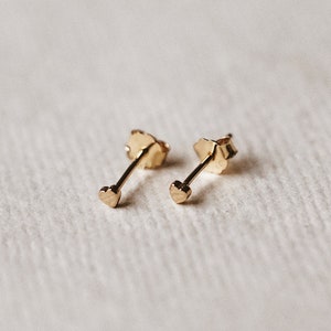 Tiny Heart Stud Earrings Dainty Simple Everyday Earrings 14k Gold Cute Delicate Love Studs image 1