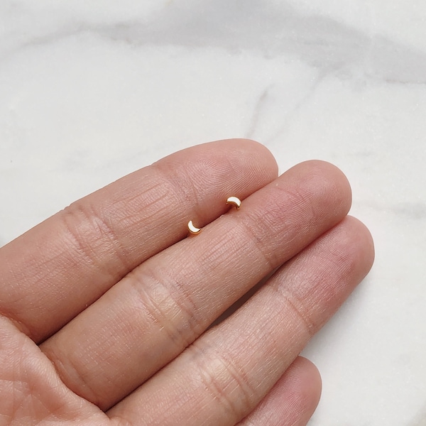 Tiny Crescent Moon Earrings - Small Stud Earrings - Dainty Simple Everyday Earrings - 14k Gold - Cute Delicate Studs