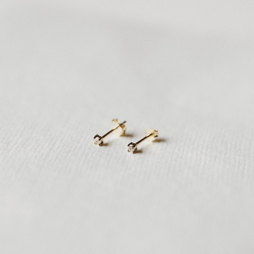 Tiny Cubic Zirconia Stud Earrings Small Dainty Simple - Etsy