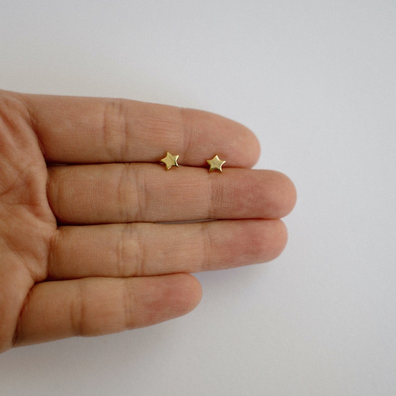 Simple Star Earrings Dainty Gold Stud Earrings Small Star Earrings 14k Gold Cute Minimalist Studs image 2
