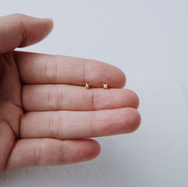 Tiny Sparkle Star Earrings Small Stud Earrings Dainty Simple Everyday Earrings 14k Gold Cute Delicate Studs image 2