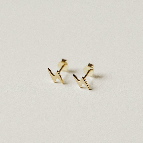 Lightning Bolt Stud Earrings - Small Geometric Earrings - Dainty & Minimalist Earrings - 14k Gold