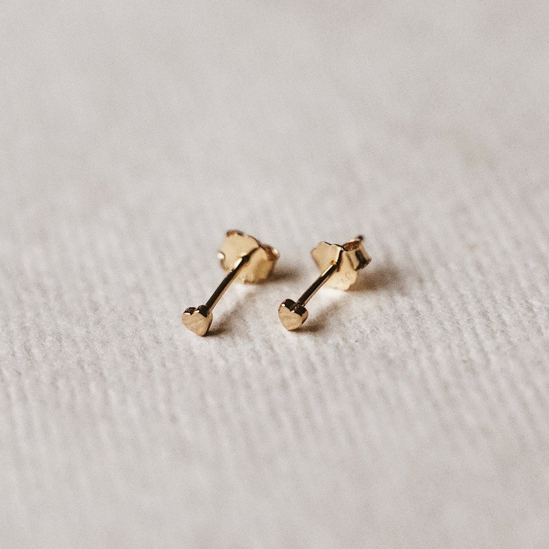 Tiny Heart Stud Earrings Dainty Simple Everyday Earrings 14k Gold Cute Delicate Love Studs image 1