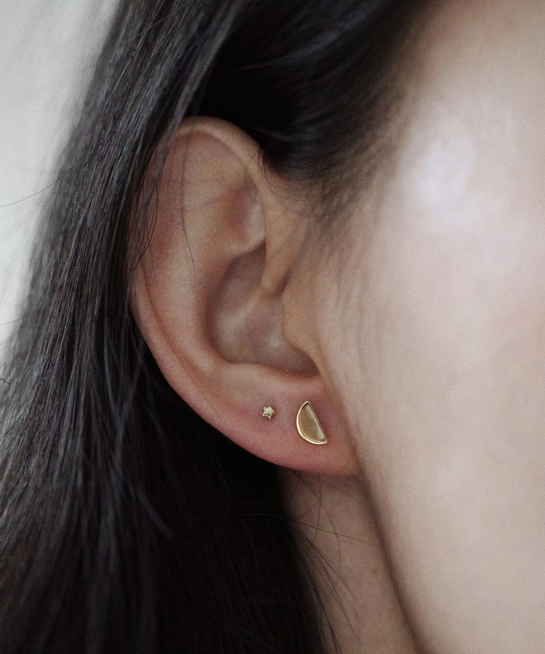 Half Circle Stud Earrings, Minimalist Semi Circle Earrings - Simple ...