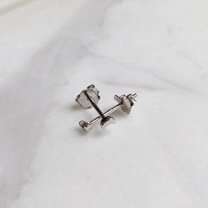 Tiny Crescent Moon Earrings Small Stud Earrings Dainty & Cute Minimalist Everyday Studs Sterling Silver image 6