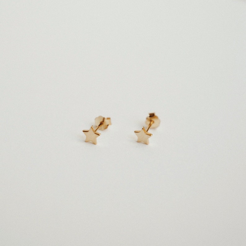 Simple Star Earrings Dainty Gold Stud Earrings Small Star Earrings 14k Gold Cute Minimalist Studs image 1