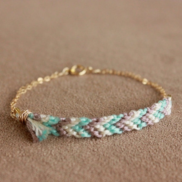 woven chevron gold bracelet - teal / grey
