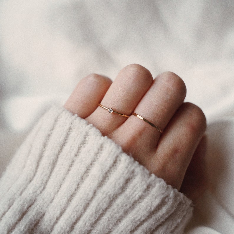 Hammered Stacking Ring Sterling Silver Dainty Thin Ring Minimalist Simple Everyday Ring image 6