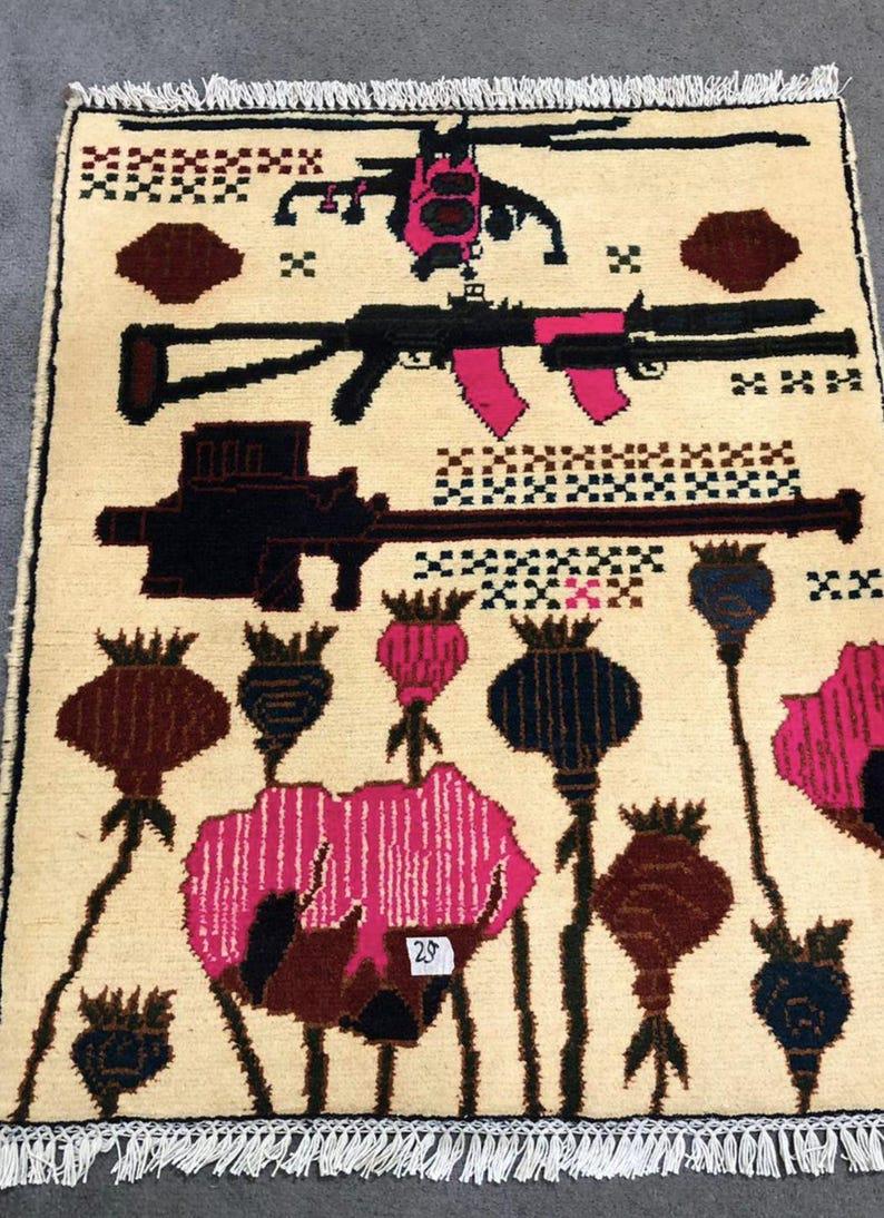 Tapis de guerre tribal noué vintage afghan fait main