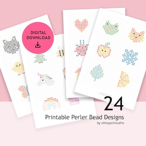 24 Printable Perler Bead Designs | PDF Digital Download | Patterns For 5mm Beads