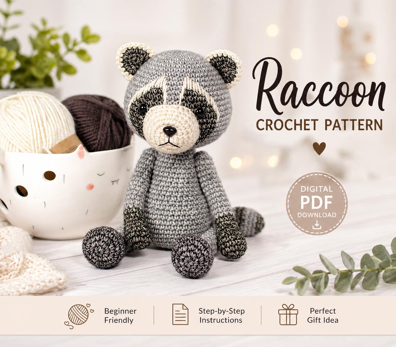 30 Raccoon Crochet Patterns for Woodland Amigurumi, Plushies, and Loveys 30 Raccoon Plush Bag Charm Pattern