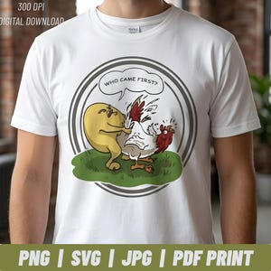 Lustiges Huhn gegen Ei PNG, wer zuerst kam Mem, lustiger Gans Humor, lustiges Shirt-Design, sarkastische Karikatur Clipart, printable Dateidownload