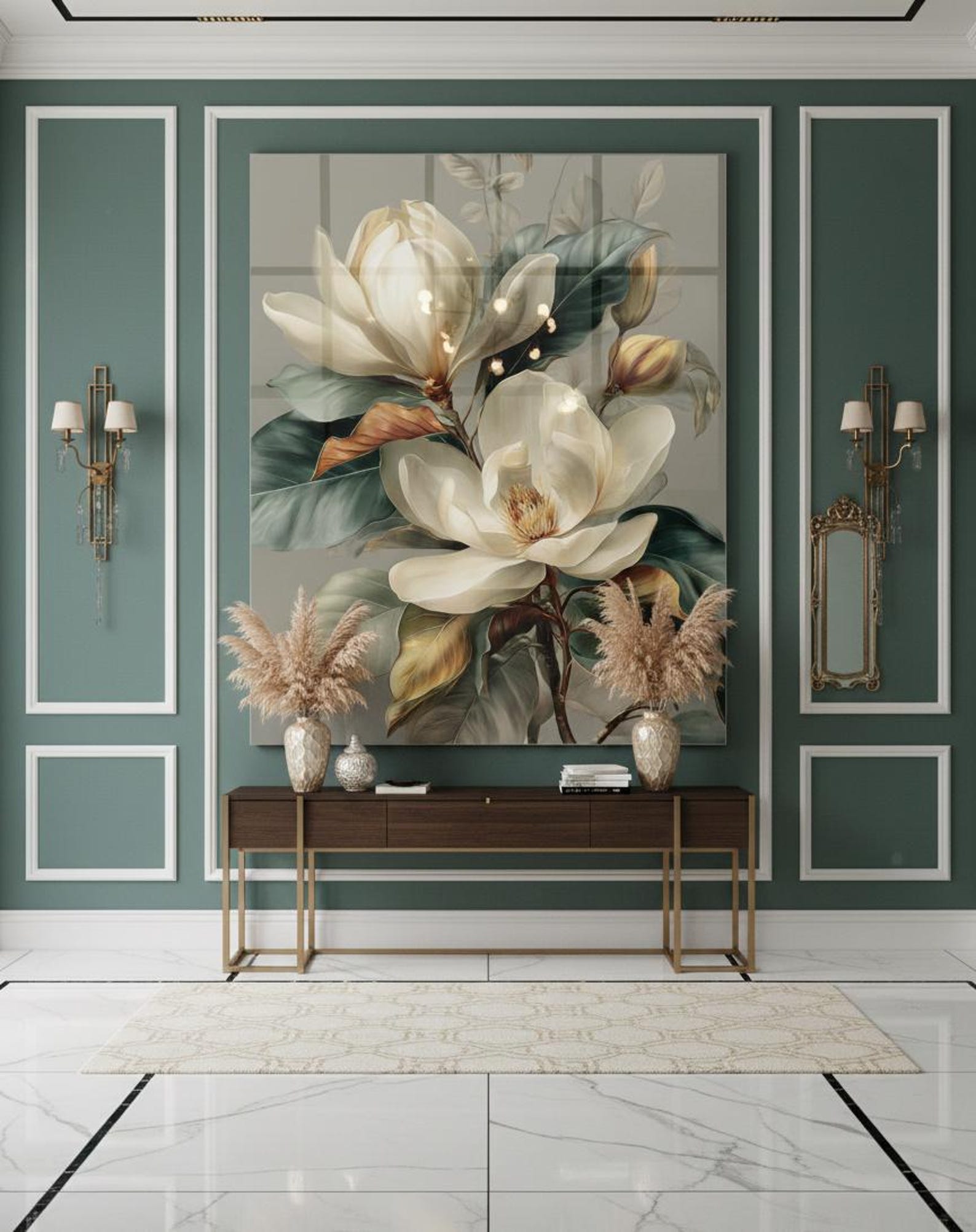 Magnolia Glass Wall Art, Neutral Botanical Decor, Floral Print - Etsy