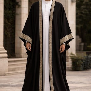 chinese dress ladies Al Aseel Desert Dress Black Bisht Cloak Arab Dress Thobe Saudi Mens Robe  Eid (balck) at Amazon Men's Clothing store