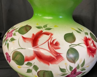 Hand-Painted Floral Gone With The Wind Hurricane Lamp Shade, Brass Base Holder