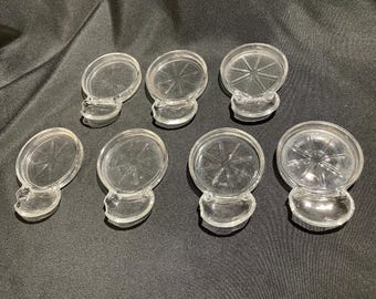 Set of 7 Fostoria Mademoiselle pattern glass coasters featuring an attached spoon rest
