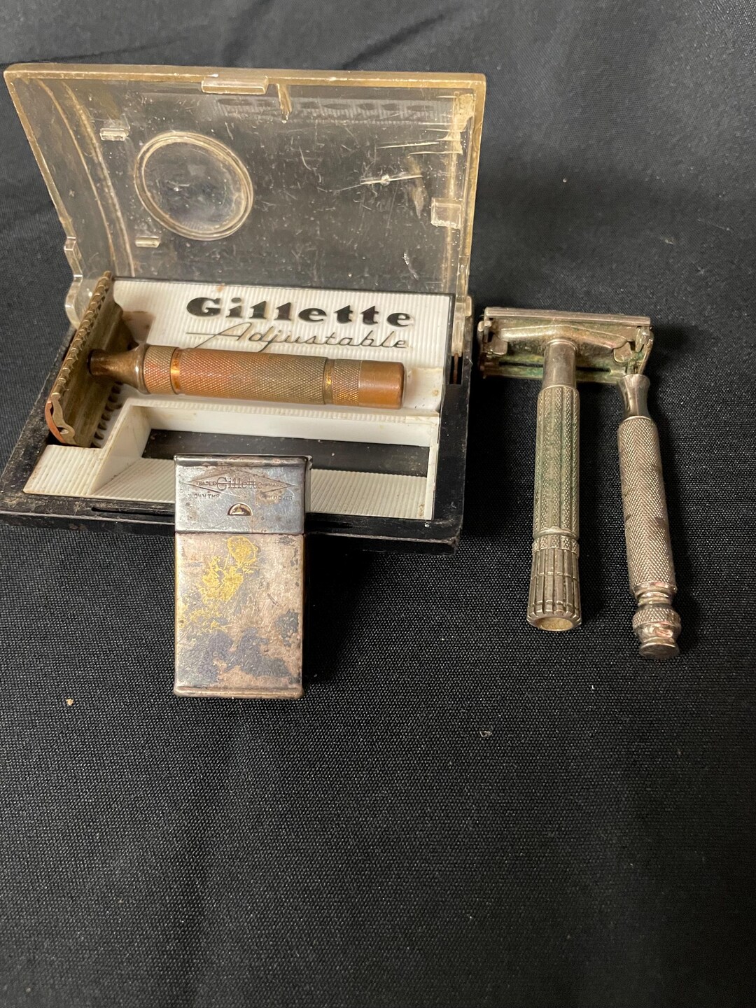 Sterling Safety Razor Vintage Gillette Brass Safety Razor Set With Sterling Silver Case ...