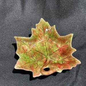 vintage ceramic dish shaped like a maple leaf, produced by Jamieson's Capistrano Pottery