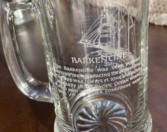 vintage Barkentine ship etched glass beer mug or stein