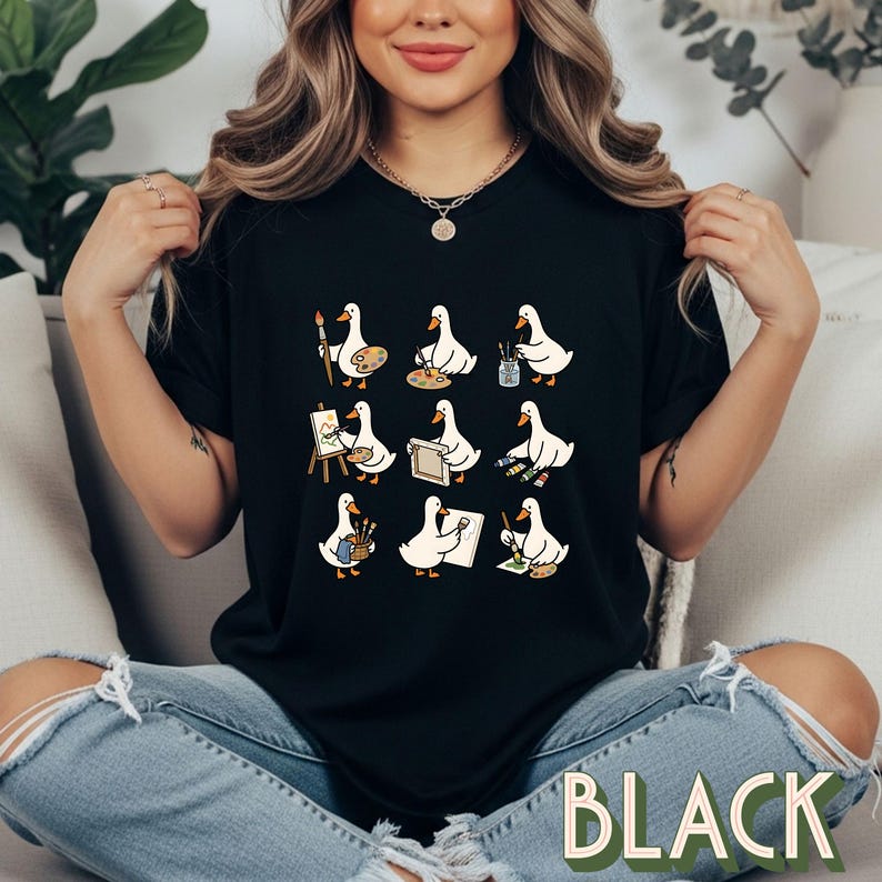 Cute Painting Goose Shirt, Painter Shirt, Painting Tshirt, Funny Artist Gift, Art Teacher Shirt, Painter Gift, Confort colors, gift for mom image 2