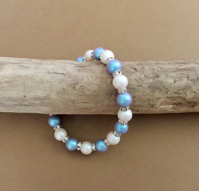 Pearl and crystal bracelet/ iridescent blue and white pearl | Etsy