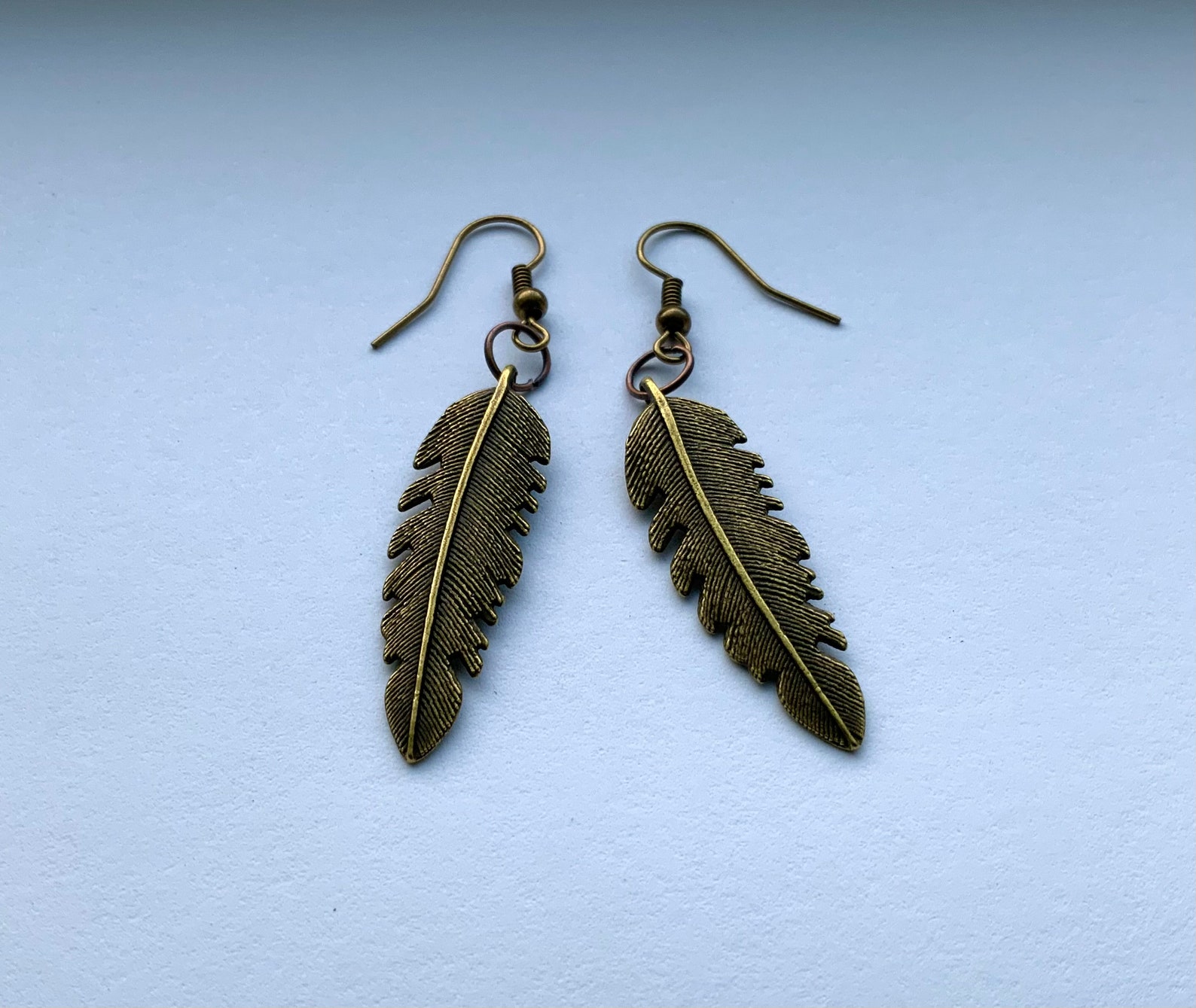Bronze Feather Earrings/ Metal Feather Earrings Etsy
