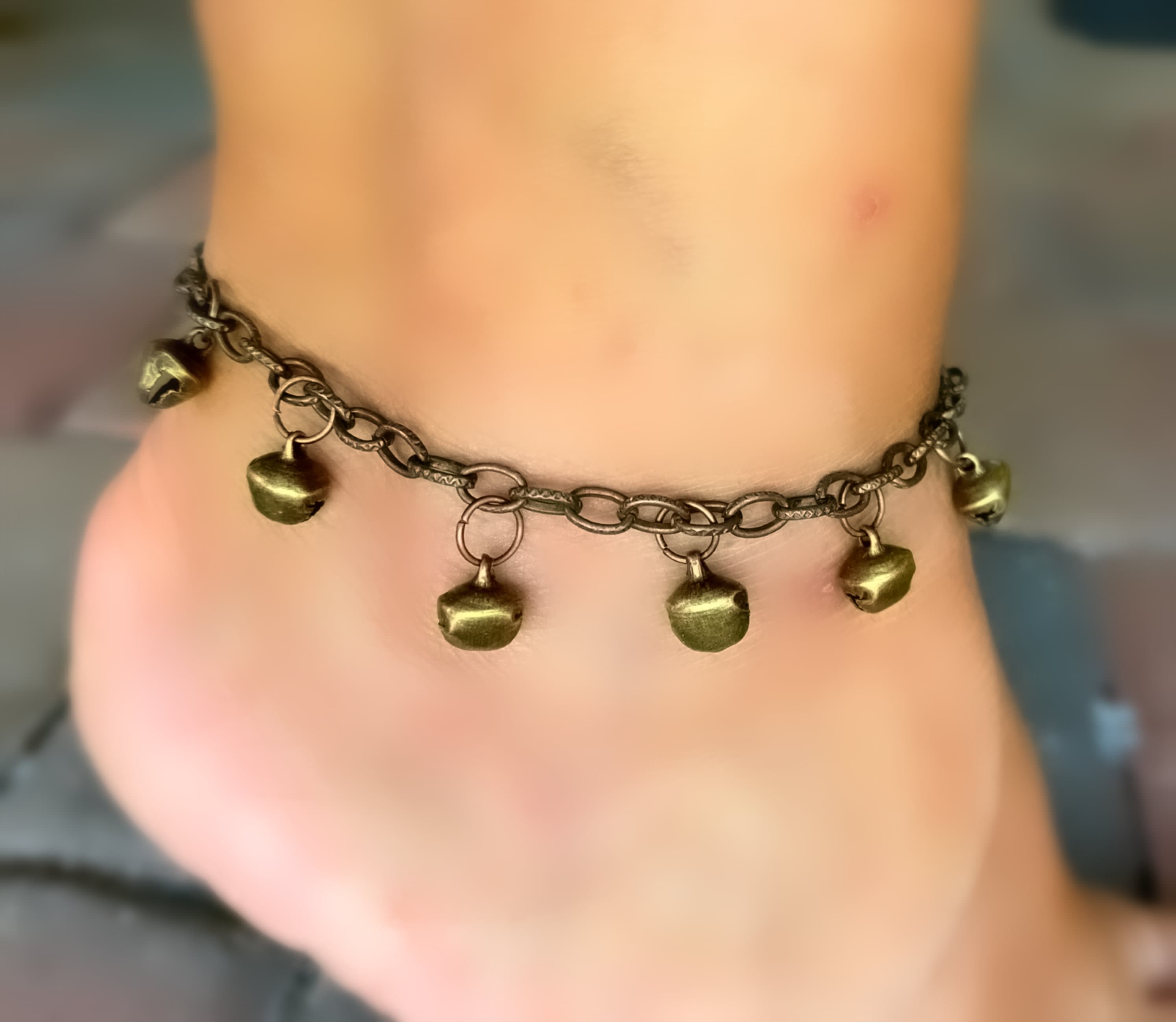 Adjustable Wax String Anklet / Brass Bell Anklet / Wax Cord Anklet