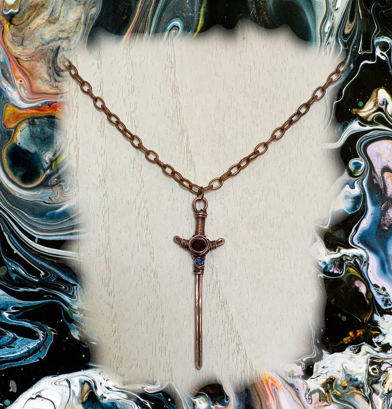 Wire Wrapped Sword in Antique Copper With Red and Green Etsy