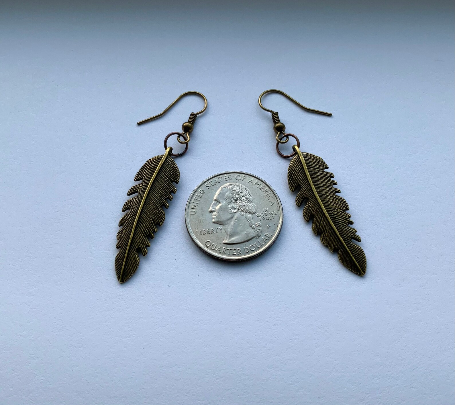 Bronze Feather Earrings/ Metal Feather Earrings Etsy