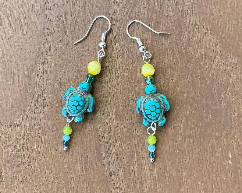 Turquoise Turtle Earrings/ Dangle Sea Turtle Earrings With Cat Etsy