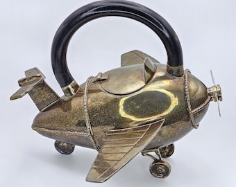 Vintage Art Deco Style Silver Plated Airplane Teapot Tarnished Propeller Spins!