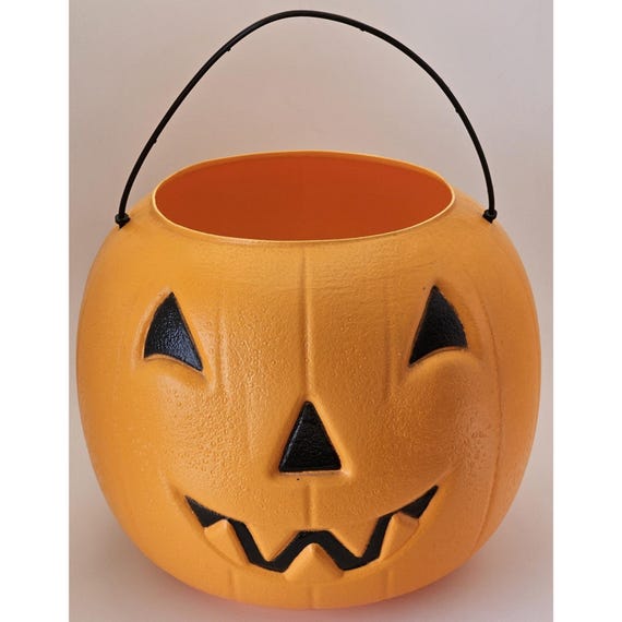 Vintage General Foam Plastics Blow Mold Jack O Lantern Halloween Candy Bucket