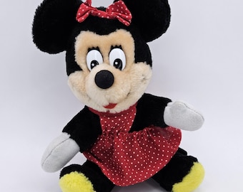 Vintage Disney Land Disney World Minnie Mouse 7" Plush Red Dress Polka Dot
