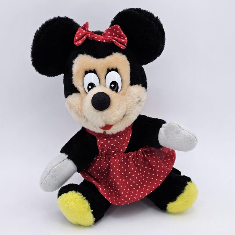 Vintage Disney Land Disney World Minnie Mouse 7" Plush Red Dress Polka Dot image 1