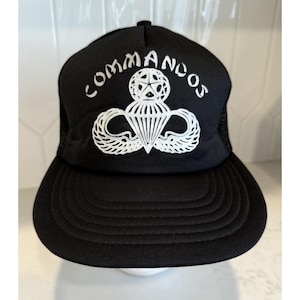 Vintage Black Commandos Trucker Snapback Hat US Army Airborne Paratroopers